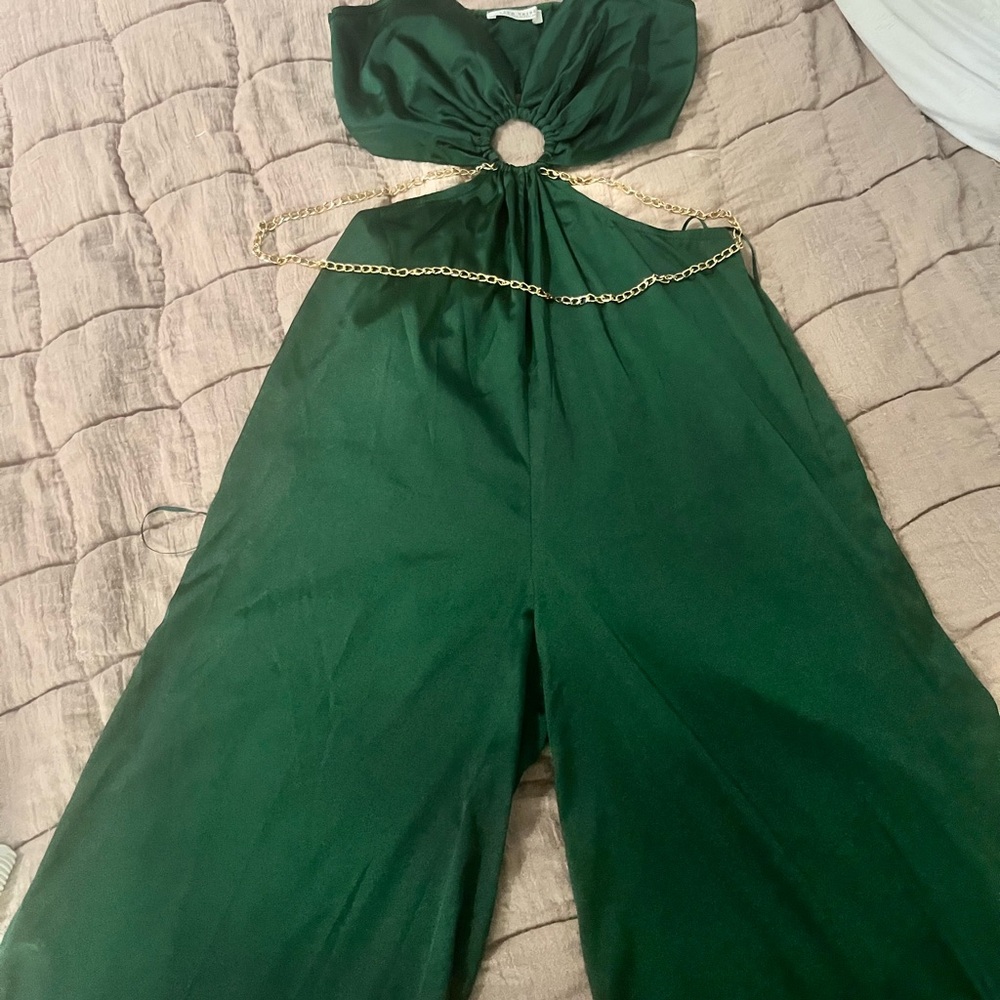 12th Tribe Green Jumpsuit with Gold Chain Detail